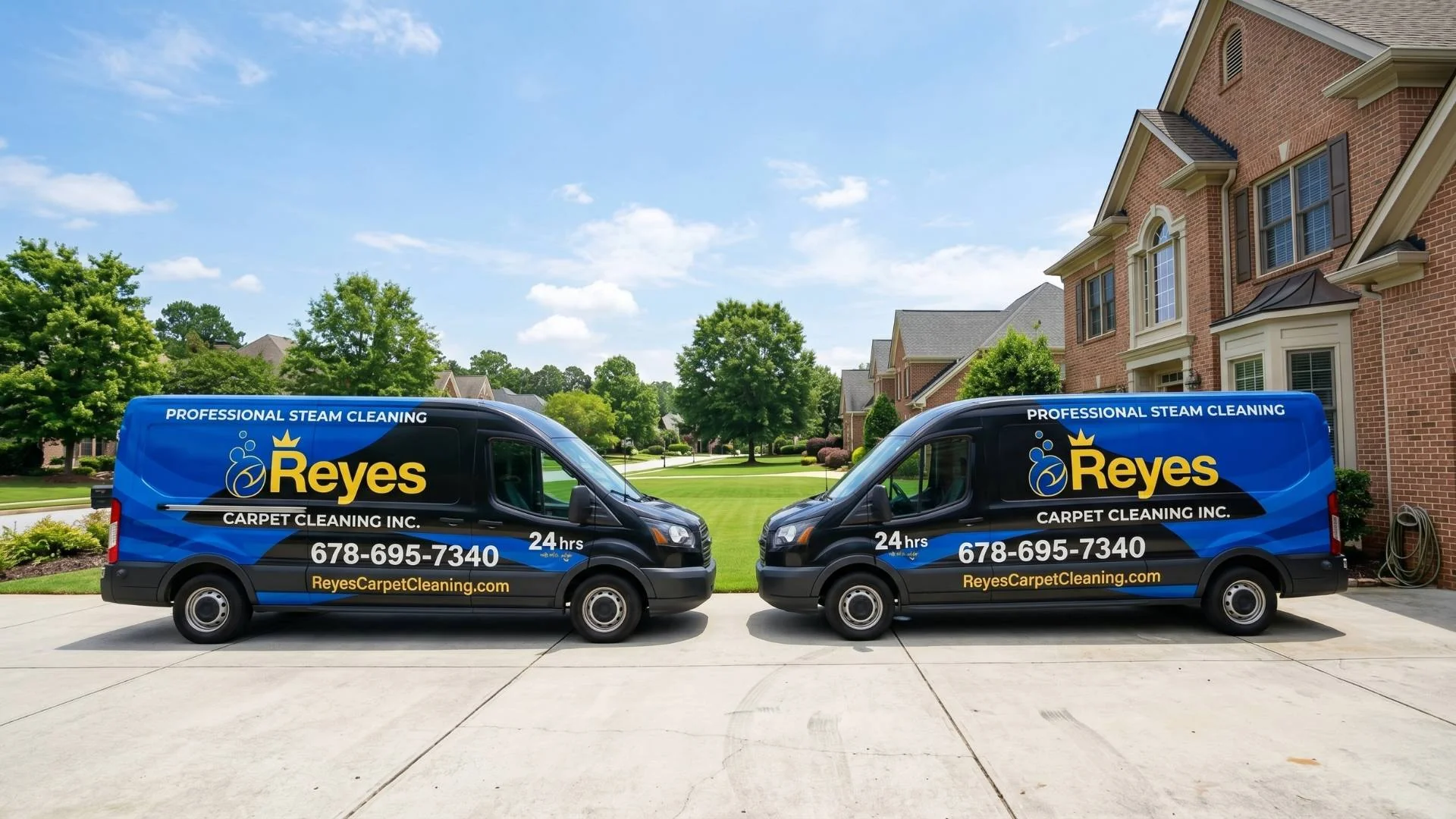 Two Reyes Carpet Cleaning vans