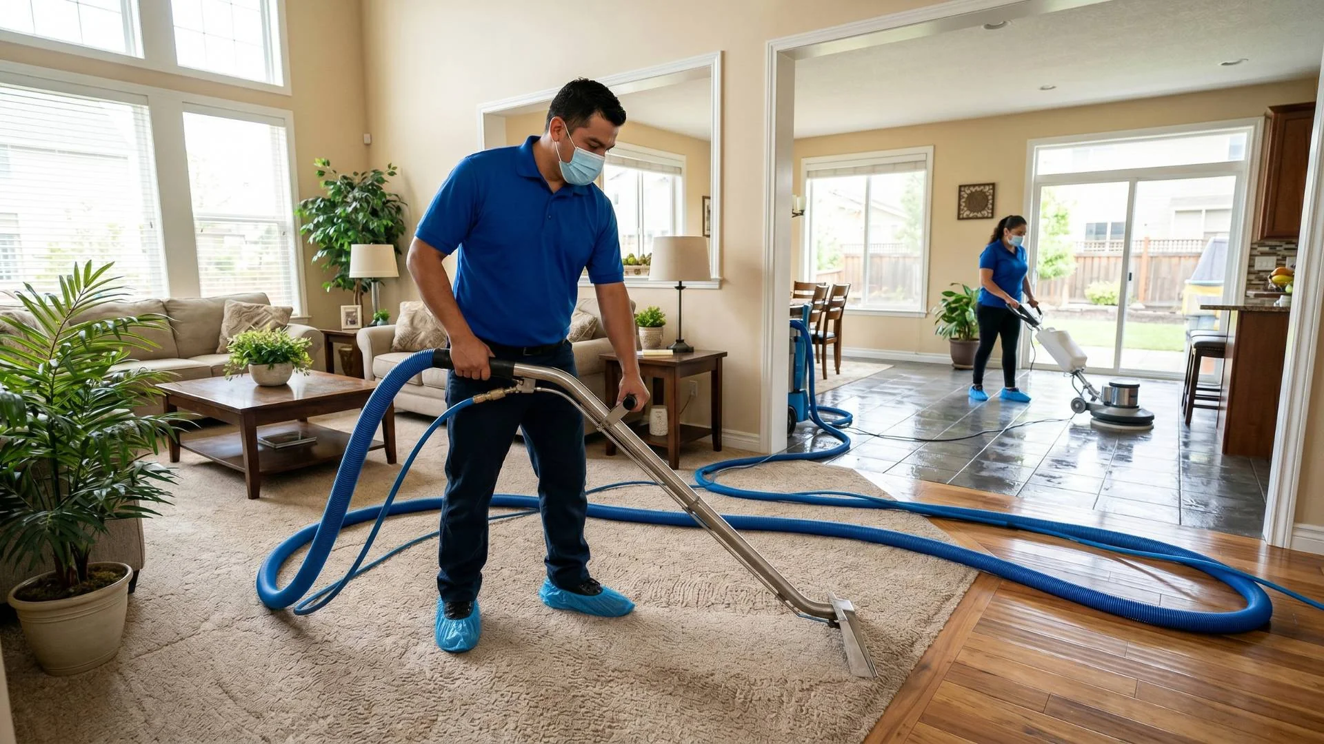 Professional cleaning team at work