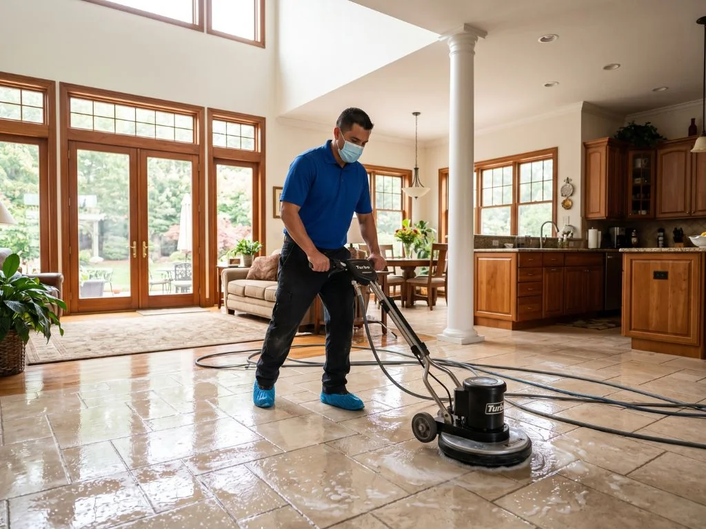 Professional tile floor deep cleaning in an Atlanta home